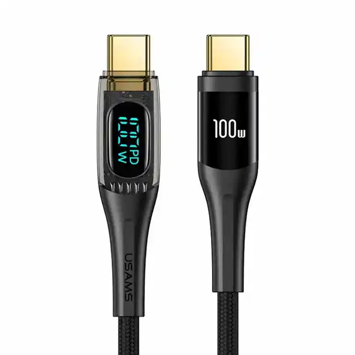 USAMS US-SJ591 Type-C To Type-C PD 100W Transparent Digital Display Cable (2 Meter)